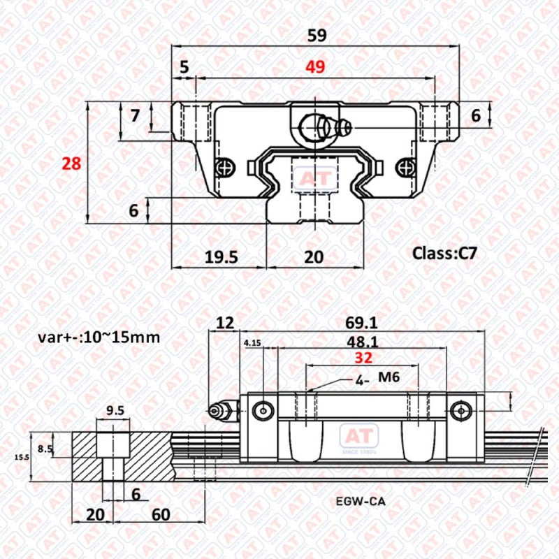 GEW 20 CC (EGW 20CC) - EGW Series , Linear Guide Blocks , CNC Linear Guideways | SHAC | Abdul Traders